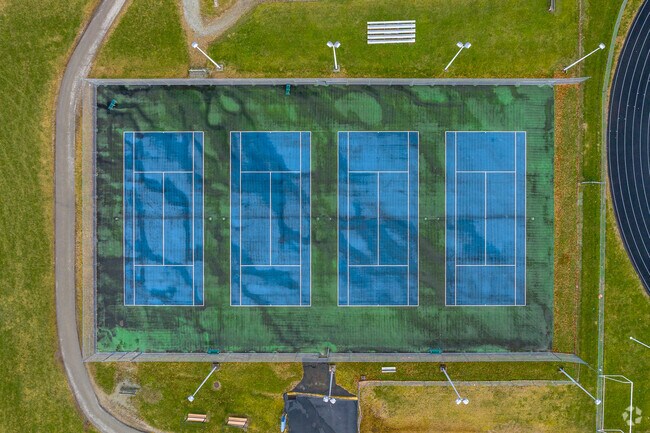 Derry Area Middle School has a well kept four court tennis area.