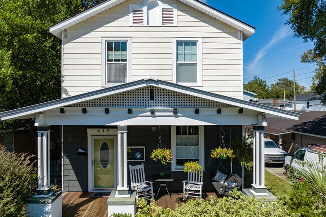 Some homes in Thomas Square feature side-yard driveways as an alternate to street parking.