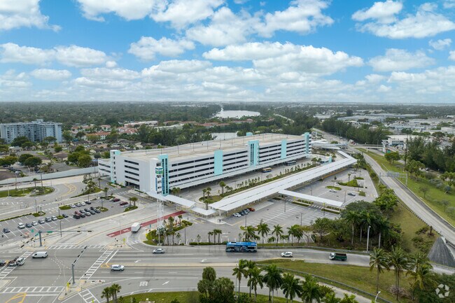 Overhead shot of Miami Gardens park and ride lot serving Metrobus commuters.