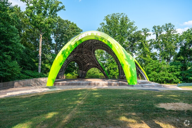 Merriweather Post Pavilion in Wilde Lake has many trees to cover Symphony Woods concerts.