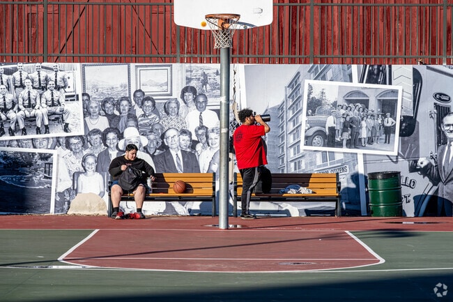 Basketball players rest at Taylor Ranch Park in Montebello.