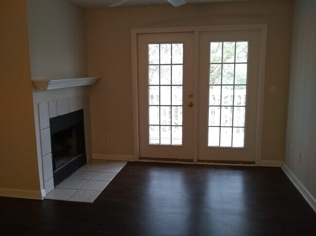 Great room with fireplace, french doors