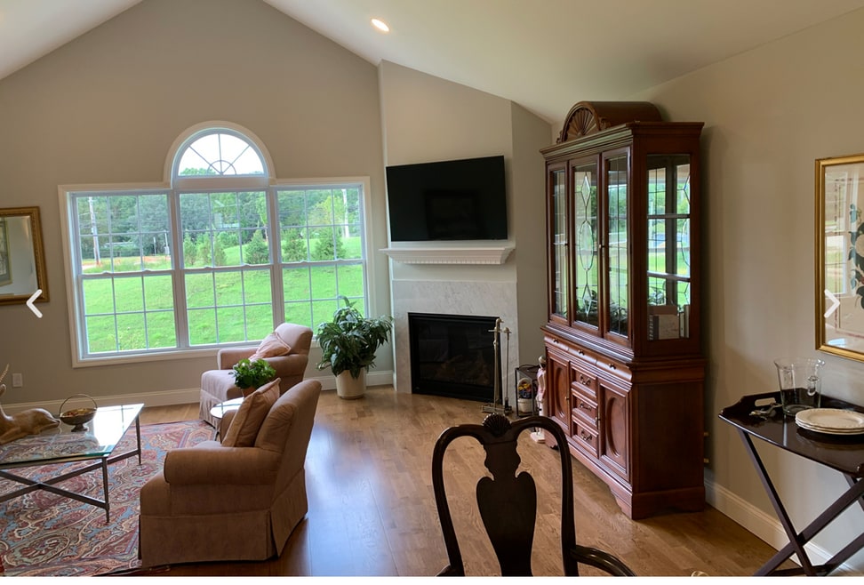 Living room with vaulted ceiling