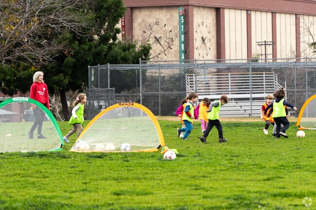 Kids playing soccer at the Pan Pacific Recreation Center near Beverly Grove