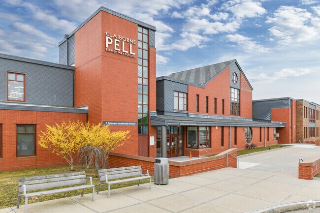 A modern building houses the Claiborne Pell Elementary School in Newport.