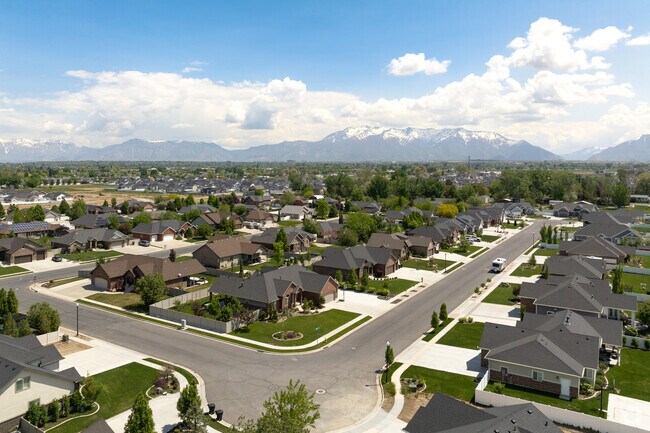 An aerial view of a beautifully planned neighborhood in West Point.