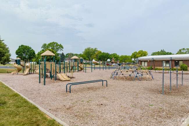Forest View Elementary School features a large playground with various equipment.