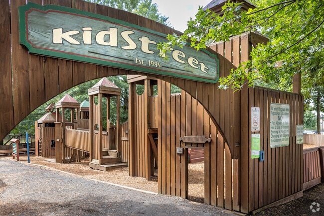 Kidstreet Playground in Bridgewater, NJ, is a children's playground crafted entirely from wood.