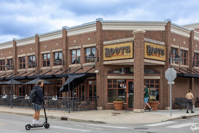 Scoot on by Roots Burger Bar after class in downtown Muncie, a short drive from Oakville.