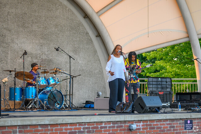 The Skeletones play some funk at  Arcadia Creek Festival Place, near West Main Hill.