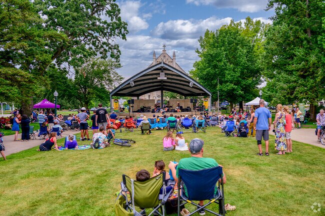 Bronson Park is located downtown and is a green oasis in the middle of a busy city.