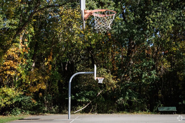 Basketball courts wait for a pick up game at at the Agawam Playground in East Providence, Rhode