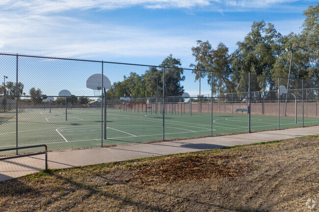 Fenced basketball courts are available for students at Franklin Junior High in Mesa.