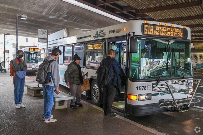 Buses are easy to find in the Rockridge Oakland neighborhood for commuting.