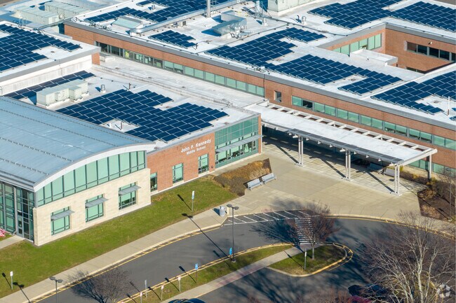Aerials - closeup of school entrance