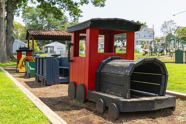 Kids in Glenolden can enjoy a train themed playground at Old Glenolden Park.