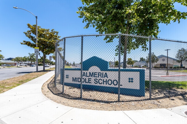 The signage of Almeria Middle School in Fontana CA.
