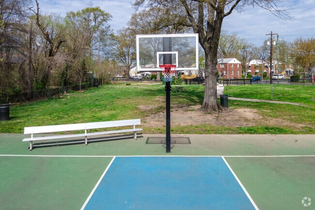 There's a small basketball court at Marvin Gaye Park.