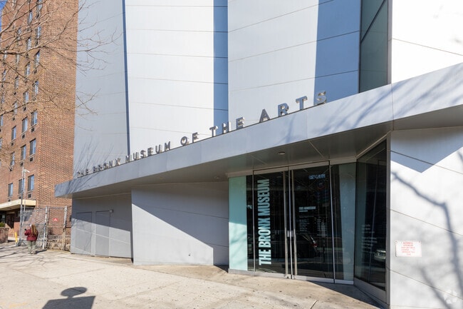 The Bronx Museum of the Arts is a 1980s-era building with a modern façade