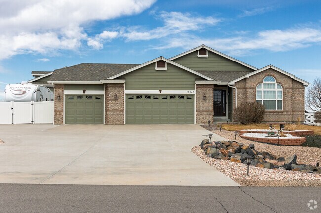 Ranch style homes are common in the Box Elder Creek Ranch neighborhood.