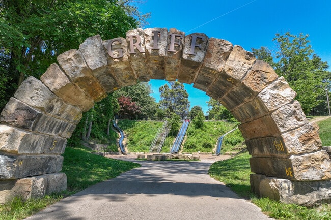 Residents enjoy the slides and green spaces at Frontier Park.