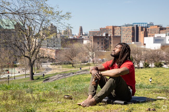 You can relax in the sun on one of the rock hills in St. Mary's Park in Mott Haven.