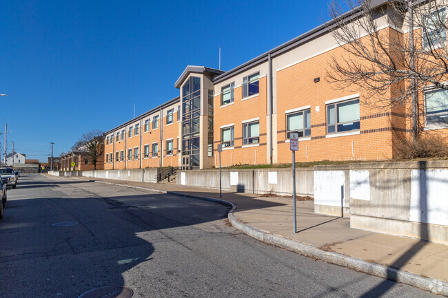 A closer look at the side of Mary Fonseca Elementary School in Downtown Fall River, Massachusett