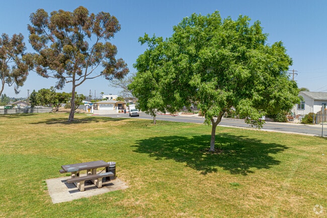 Mature trees and picnic tables provide an optimal place to lunch in Dennis V. Allen Park.