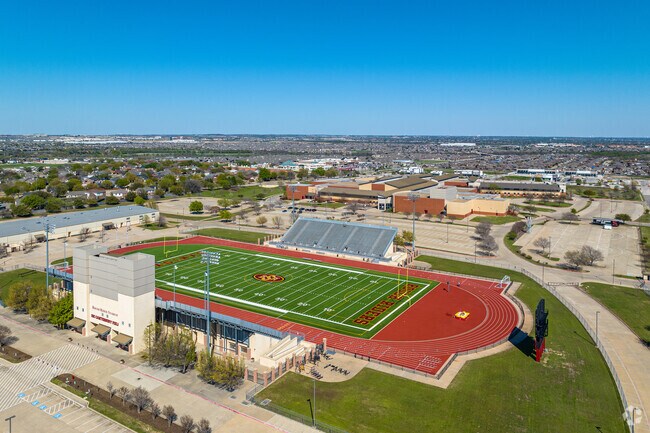 View of athletic stadium at Saginaw High School.