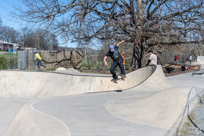 Skateboard enthusiasts love hanging out at the skate park near Latham Park.