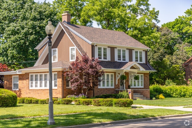 Brick two-story and Craftsman homes line the streets of Near West Galena, Aurora.