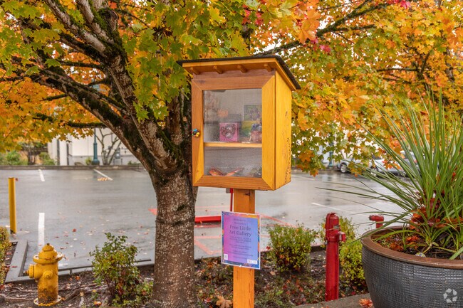 A free little art gallery near Rainier Crest encourages neighbors to share creative works.