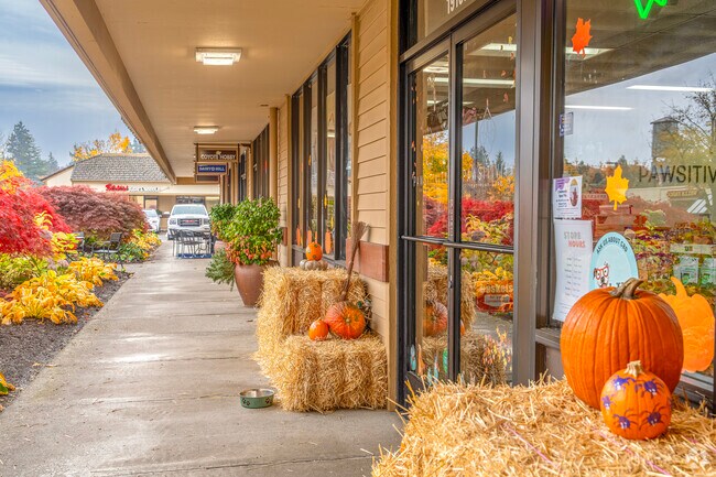 Shopping centers aptly decorated for the fall season in the Marylhurst neighborhood.