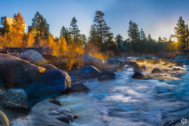 Early in the morning the light on the Truckee River is majestic across from Olympic Heights.