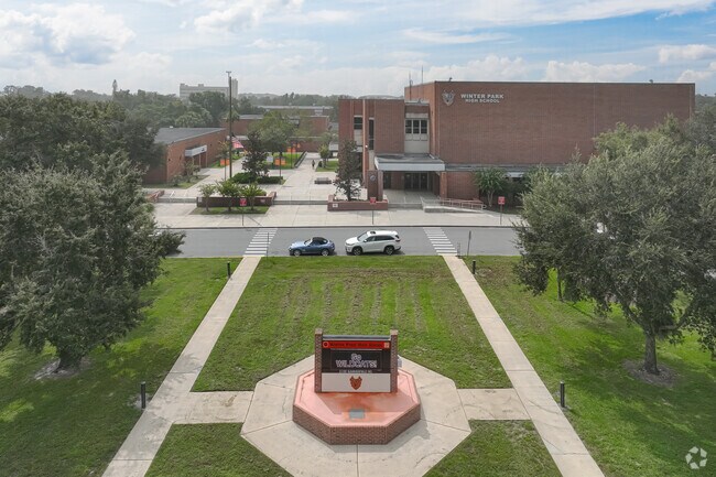 Winter Park High School is surrounded by a suburban landscape.