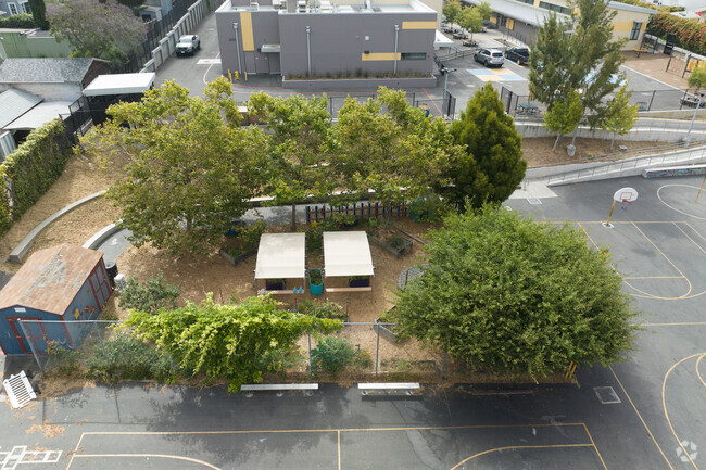 Glenview Elementary School has a small garden space for kids to learn about food and planting.