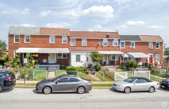 Many rowhomes in O'Donnell Heights have small front porches.