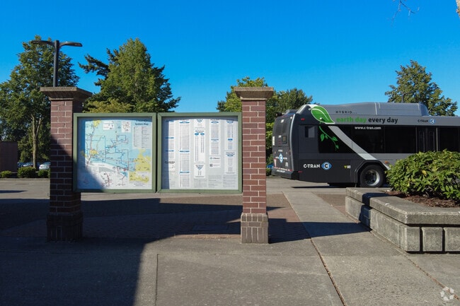 Bus schedule and map at C-Trans Fisher's Landing transit center.
