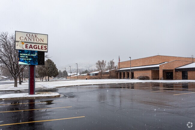 Front view of Oak Canyon Junior High located in the Lindon neighborhood.