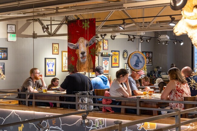 The Landings residents can enjoy a meal upstairs at the Gilded Goat Brewery.