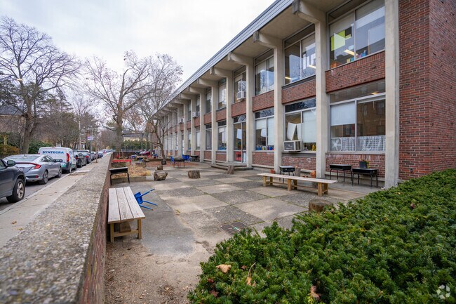 This courtyard sits on the left side of Graham & Parks School in Neighborhood Nine.