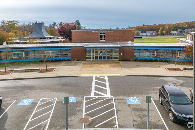 The main entrance of the Andover West Middle School in Andover, MA.