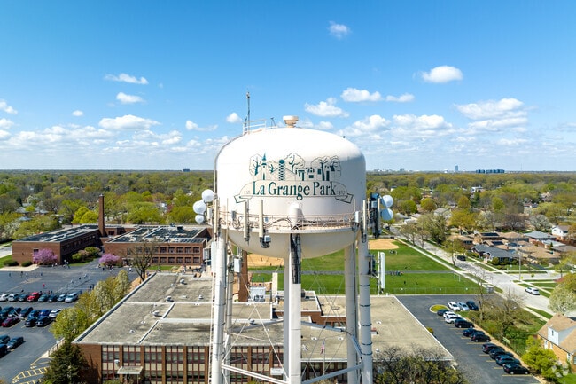 The water tower is a notable landmark in La Grange Park.