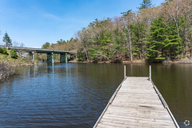 Photo of the boat ramp and swim dock at Nequasset Park in Woolwich, Maine.