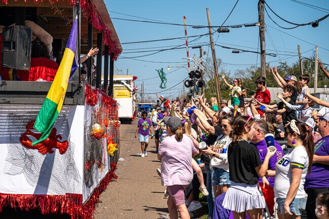 The crowd wait to catch throws during the Krewe of Lul Mardi Gras Parade.