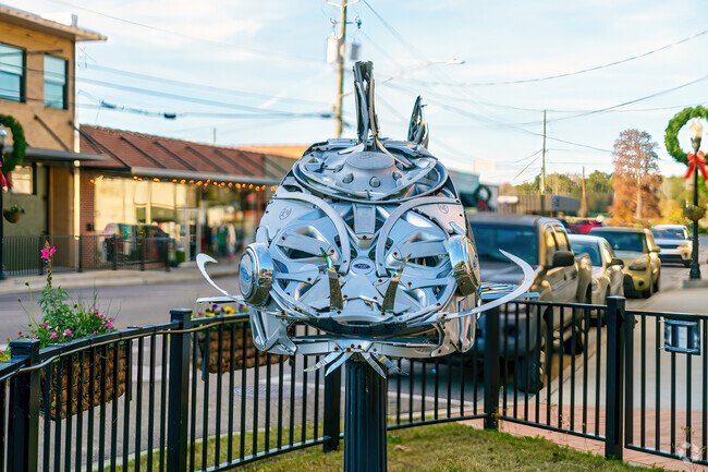 Downtown Wetumpka displays a unique metal catfish art piece.