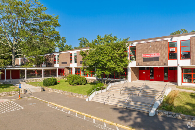 This is the main entrance to turn of River Middle School in Stamford.