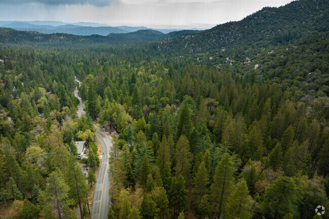Overview of a road leading to Idyllwild Mountain Park.
