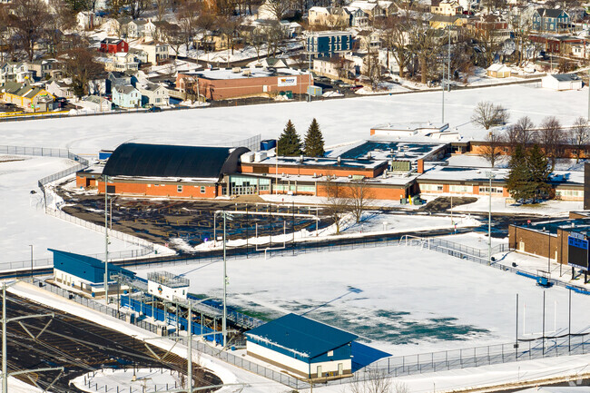 Leighton Elementary School in Oswego seen with the athletics field in the foreground.