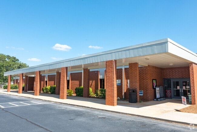 View of the entrance of Statham Elementary School located in Outlying Barrow County, Statham GA.